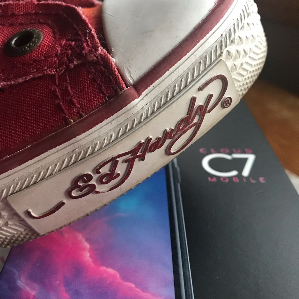 Ed Hardy Red Multicolor Women Canvas Sneakers - Picture 4 of 9